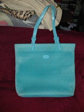 Michael Kors Turquoise Logo-Embossed Tote Bag